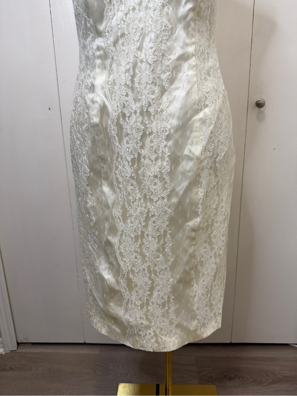 Ivory Lace-Front Midi Slip Dress with Delicate Straps - Picture 7 of 11